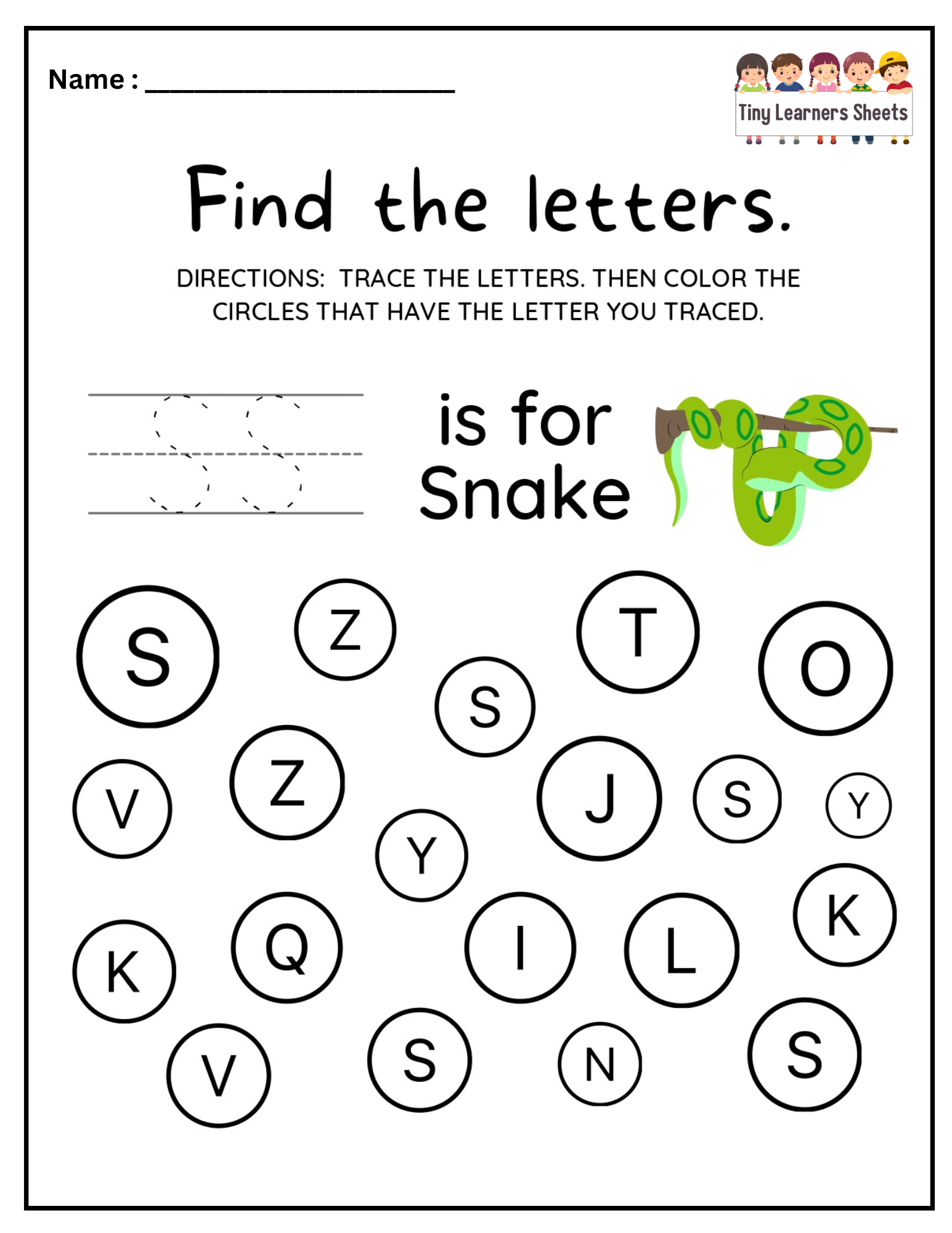 Find Letter S worksheet